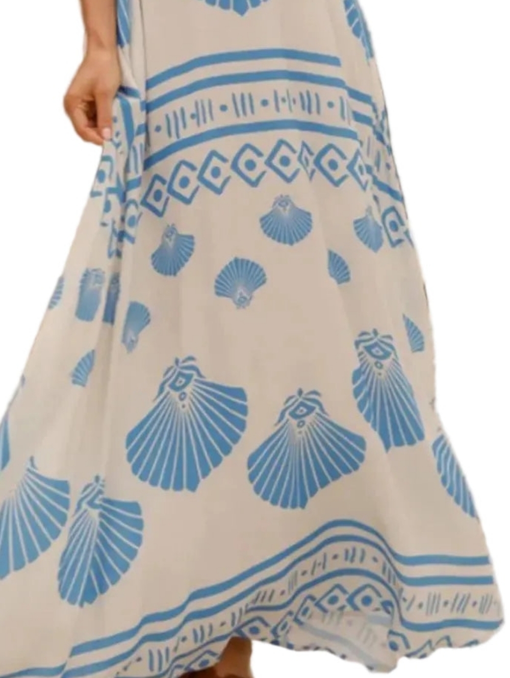 Coastal Seashell Side Pocket Sleeveless Smocked Back Island Beachy Maxi Dress - Picture 10 of 13